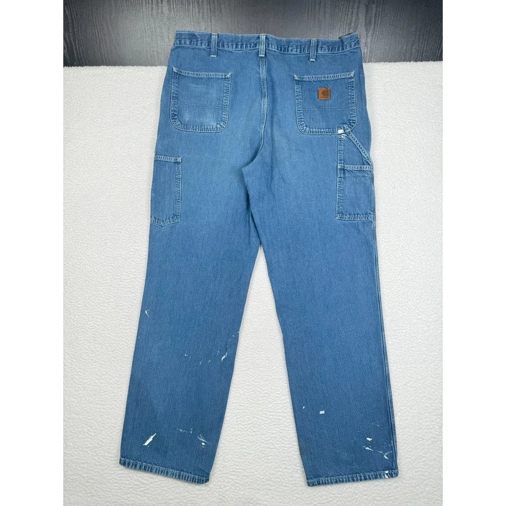 + Carhartt Straight Jeans Blue 40x34 Carpenter 382-83 Paint Distressed
